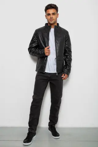 Men's Solid Eco-Leather Jacket, Black Color, 214R810-5