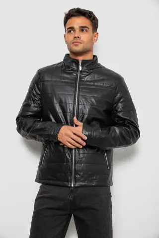 Men's Solid Eco-Leather Jacket, Black Color, 214R810-5
