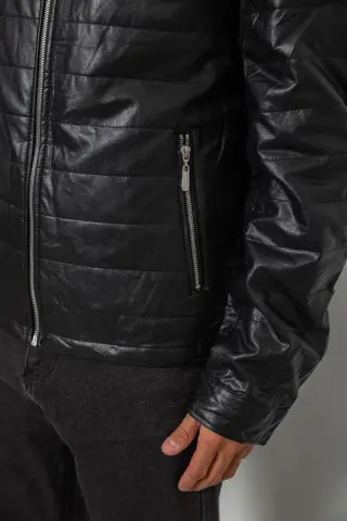 Men's Solid Eco-Leather Jacket, Black Color, 214R810-5