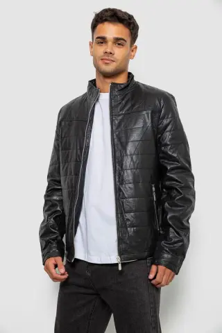 Men's Solid Eco-Leather Jacket, Black Color, 214R810-5