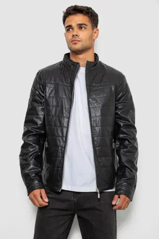 Men's Solid Eco-Leather Jacket, Black Color, 214R810-5