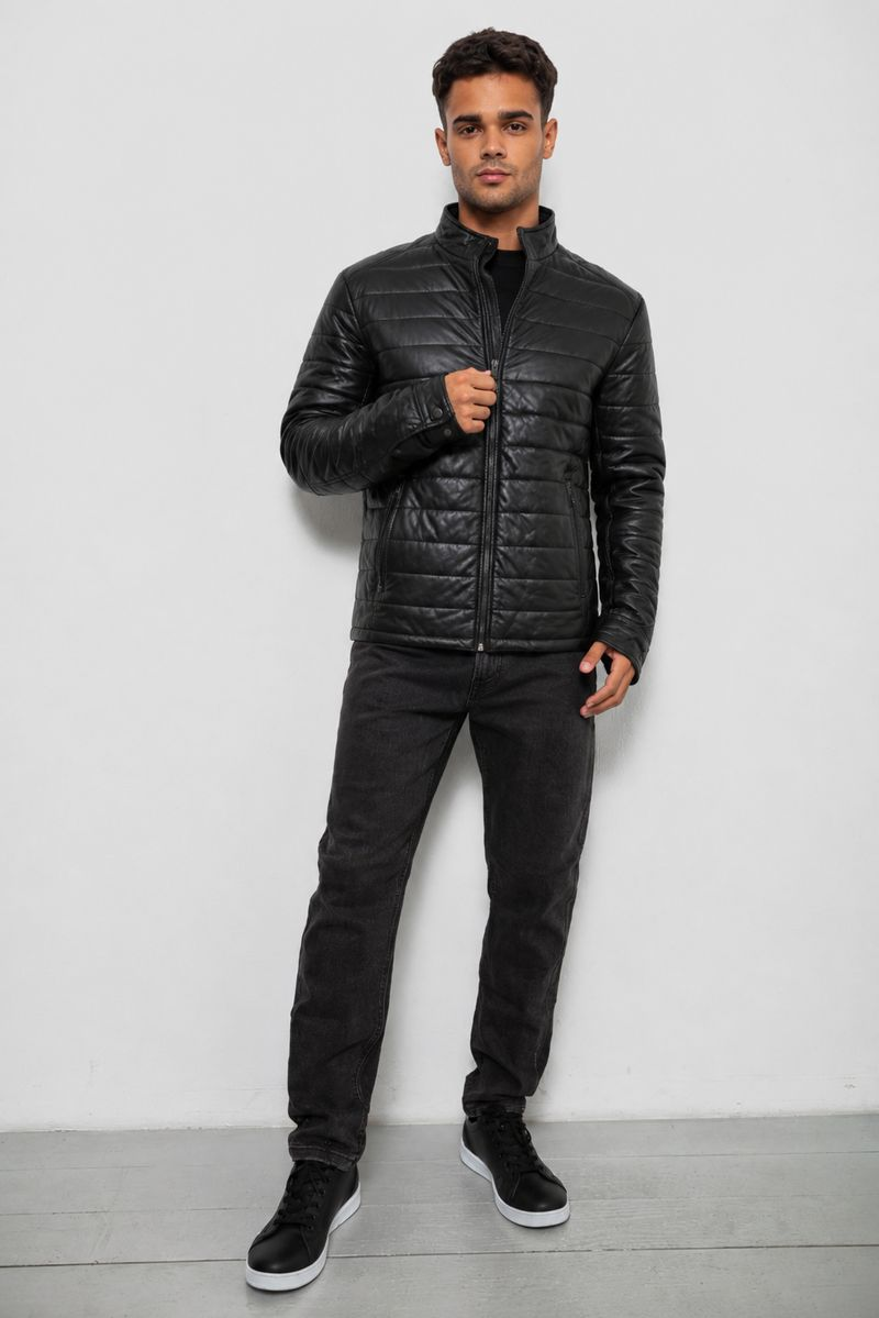 Men's Solid Eco-Leather Jacket, Black Color, 214R866