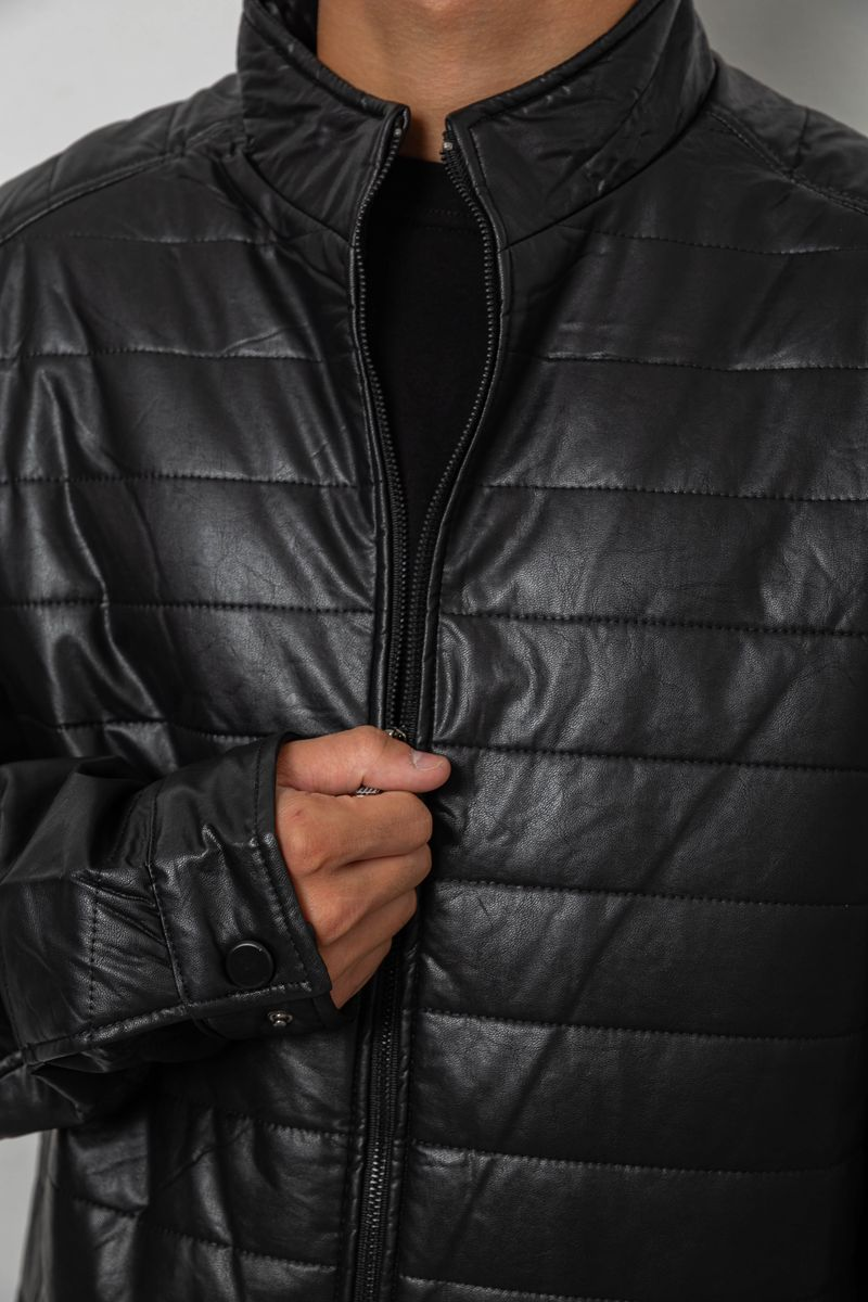 Men's Solid Eco-Leather Jacket, Black Color, 214R866