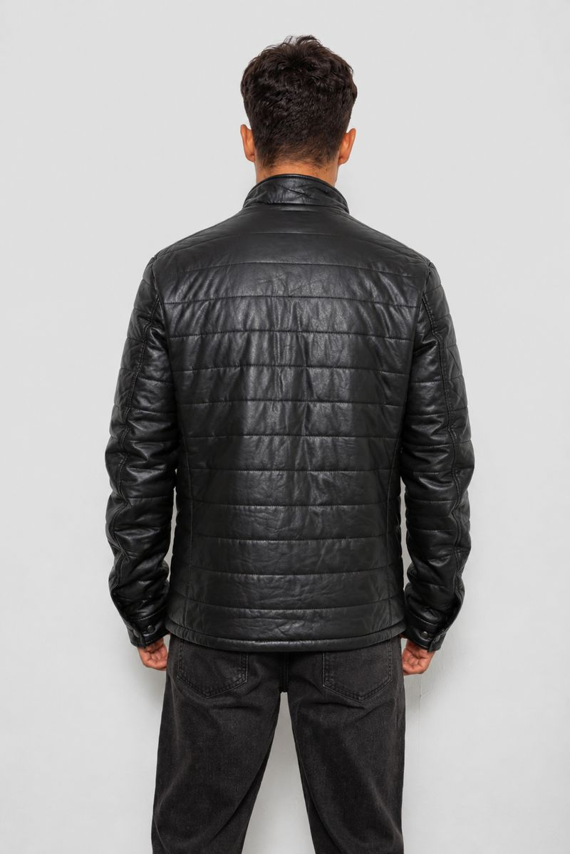 Men's Solid Eco-Leather Jacket, Black Color, 214R866