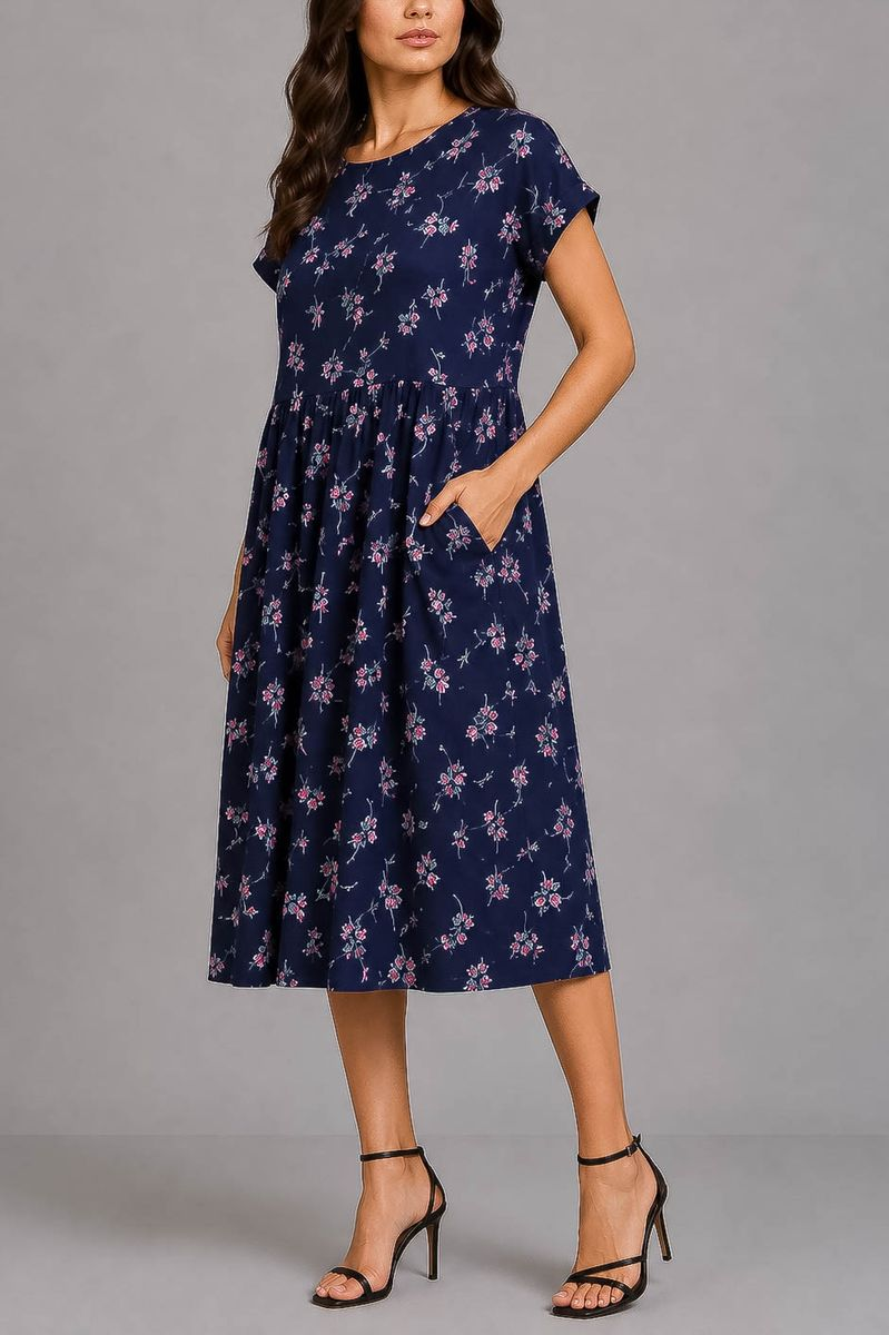 Women's dress with print, navy blue color, 214R209-6
