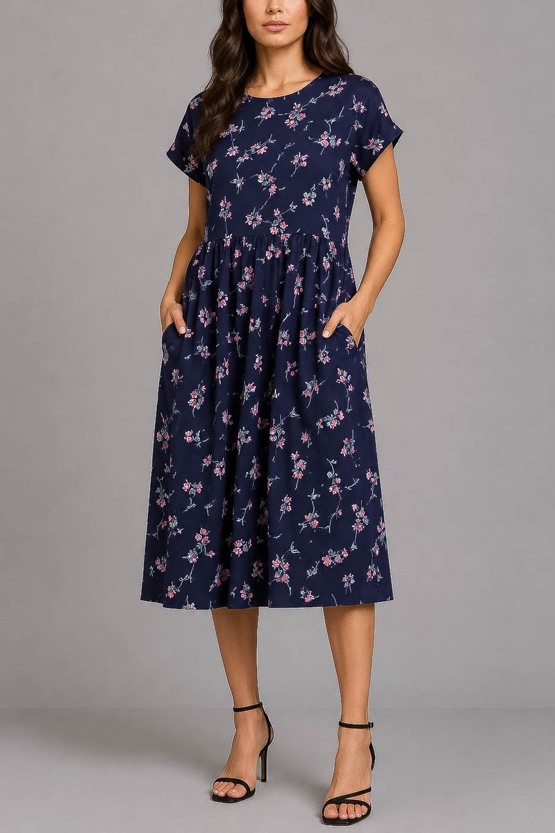 Women's dress with print, navy blue color, 214R209-6