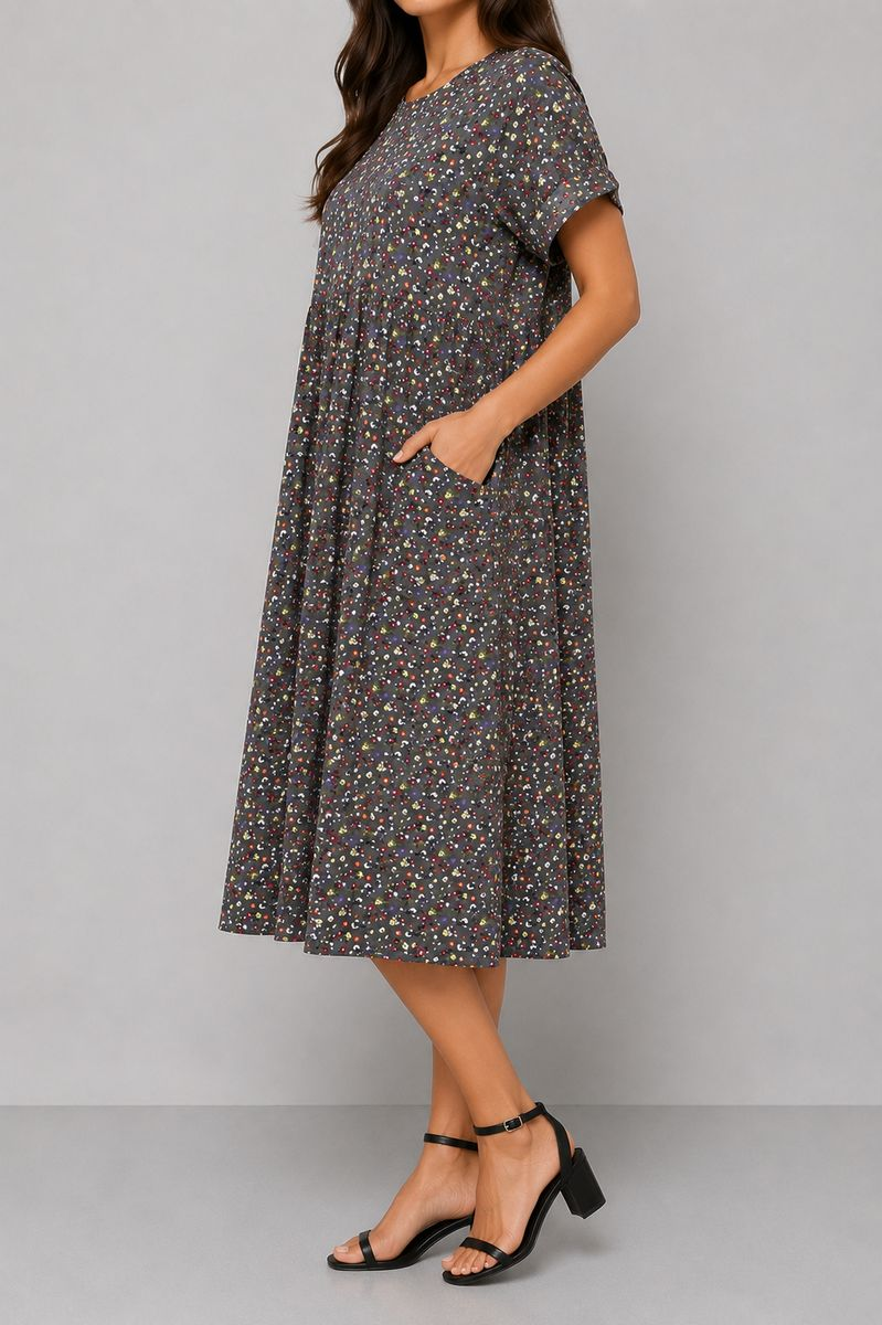 Women's Dress with Print, Dark Olive Color, 214R209-5