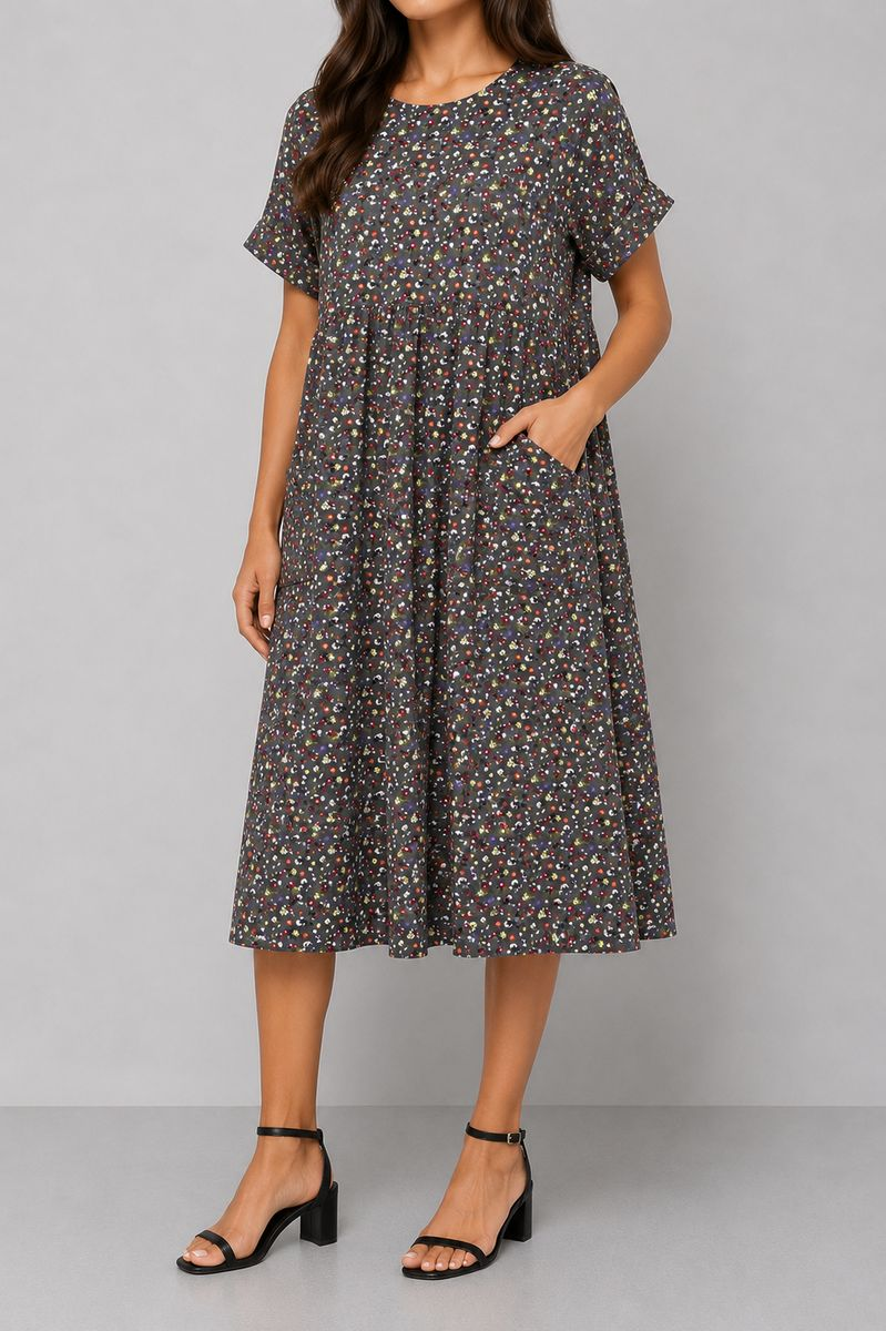 Women's Dress with Print, Dark Olive Color, 214R209-5