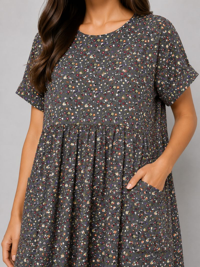 Women's Dress with Print, Dark Olive Color, 214R209-5