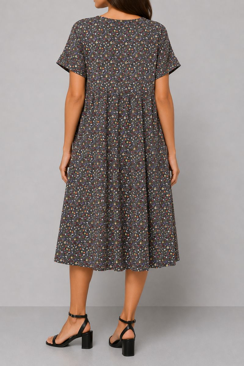 Women's Dress with Print, Dark Olive Color, 214R209-5