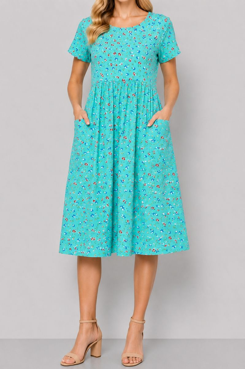 Women's Dress with Print, Mint Color, 214R209-5