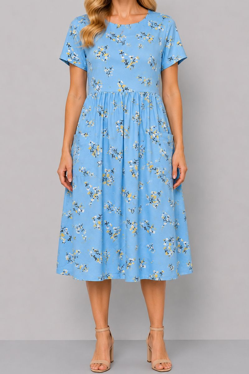 Women's dress with print, light blue color, 214R209-5