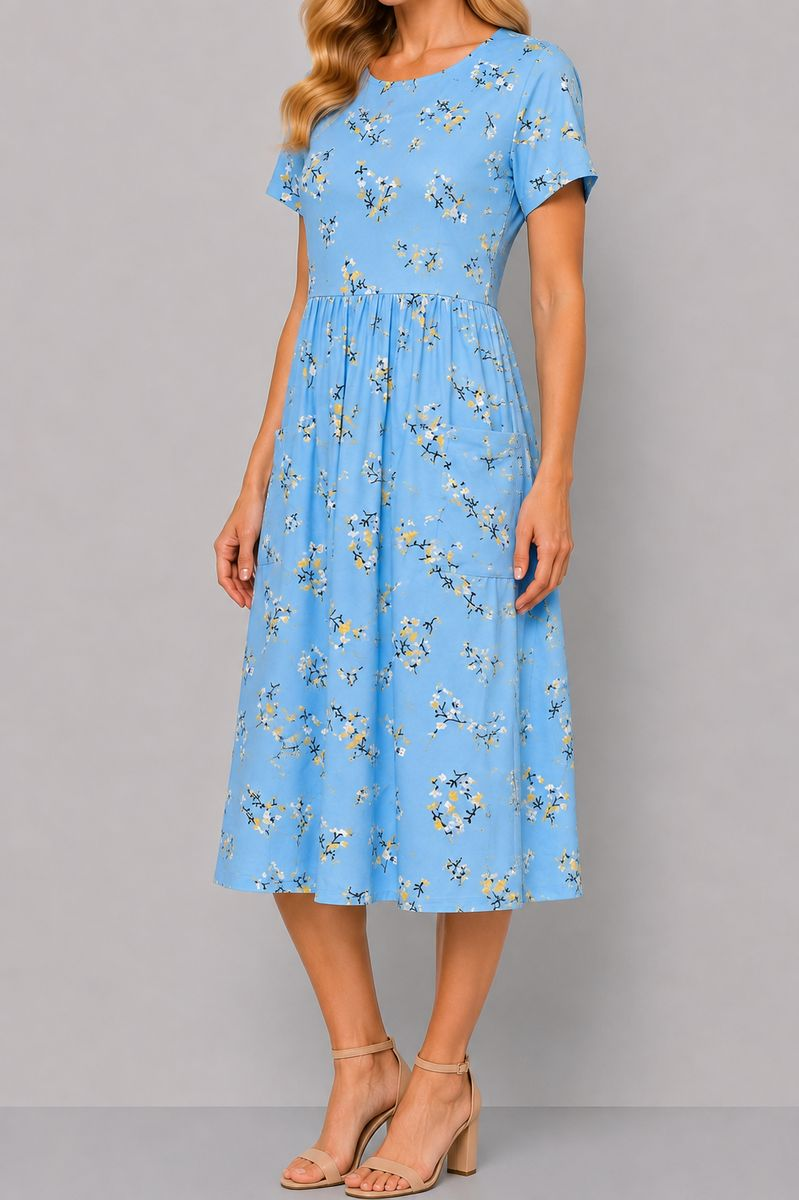 Women's dress with print, light blue color, 214R209-5