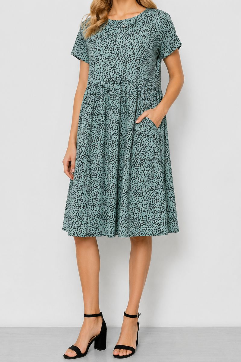 Women's Dress with Print, Olive Color, 214R209-4