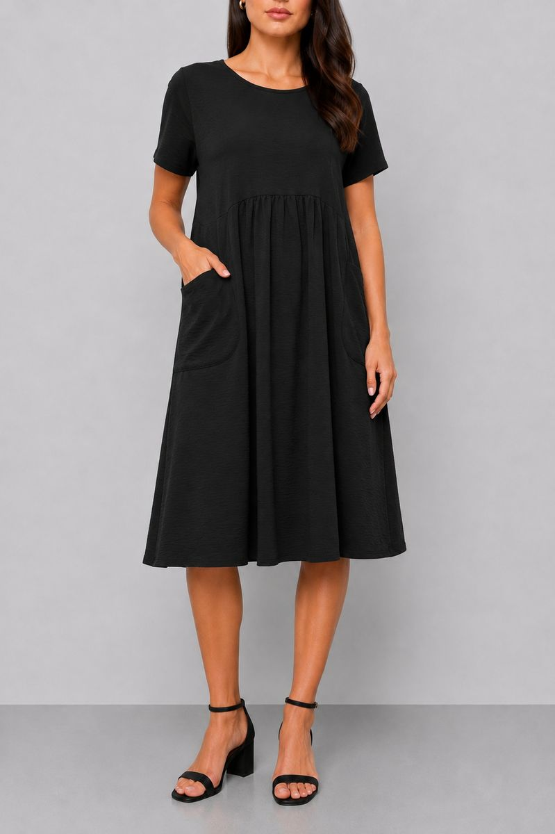 Women's solid everyday dress, black color, 214R209