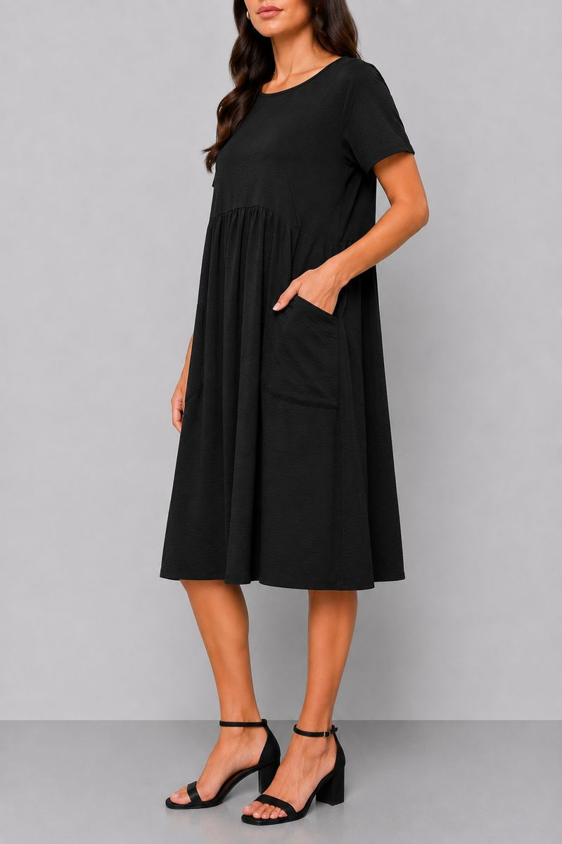Women's solid everyday dress, black color, 214R209