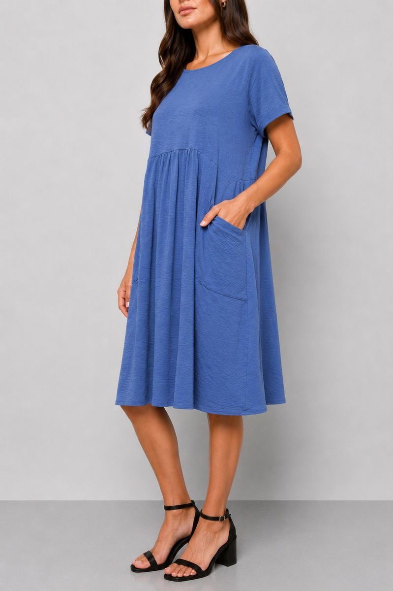 Women's solid everyday dress, denim color, 214R209