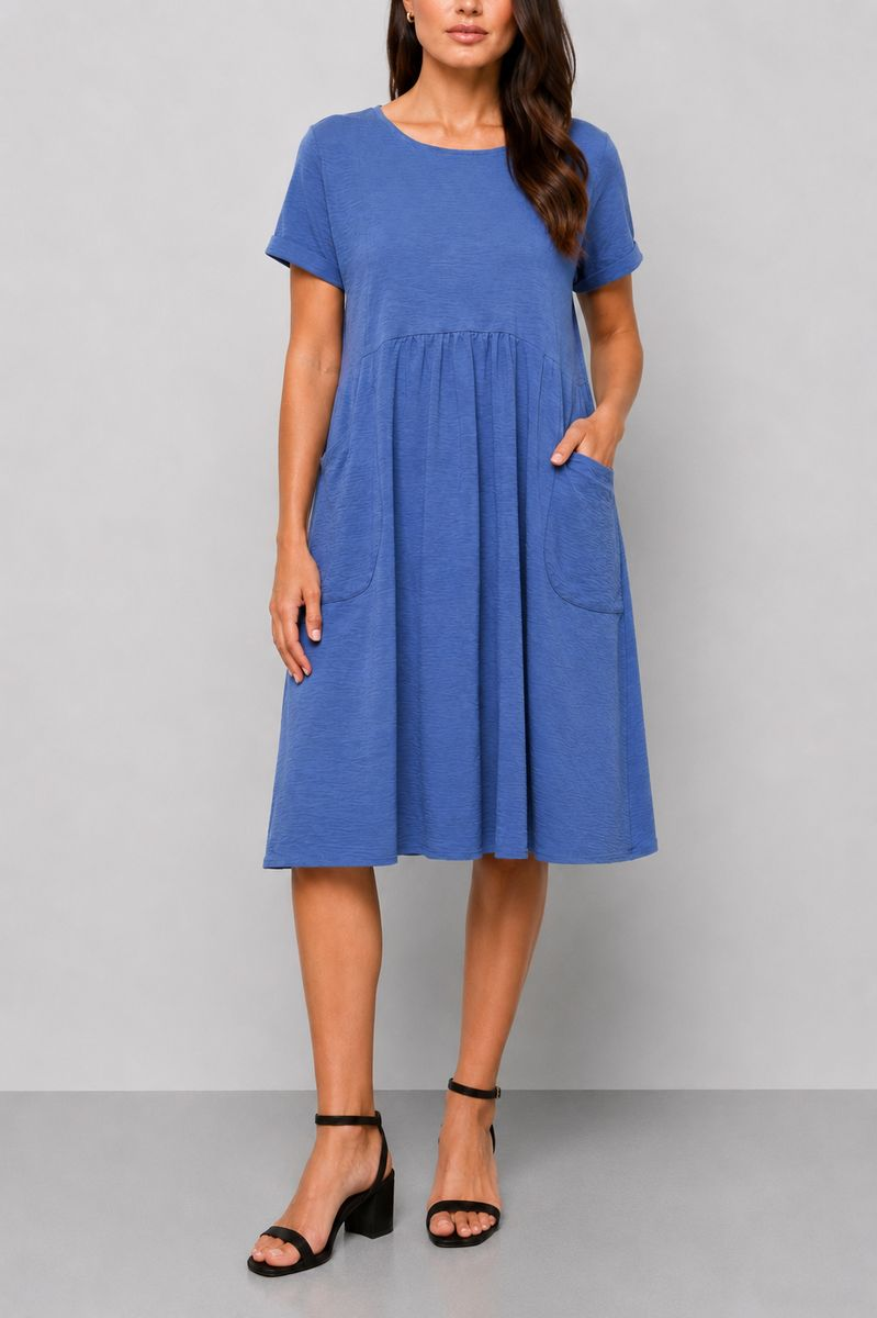 Women's solid everyday dress, denim color, 214R209