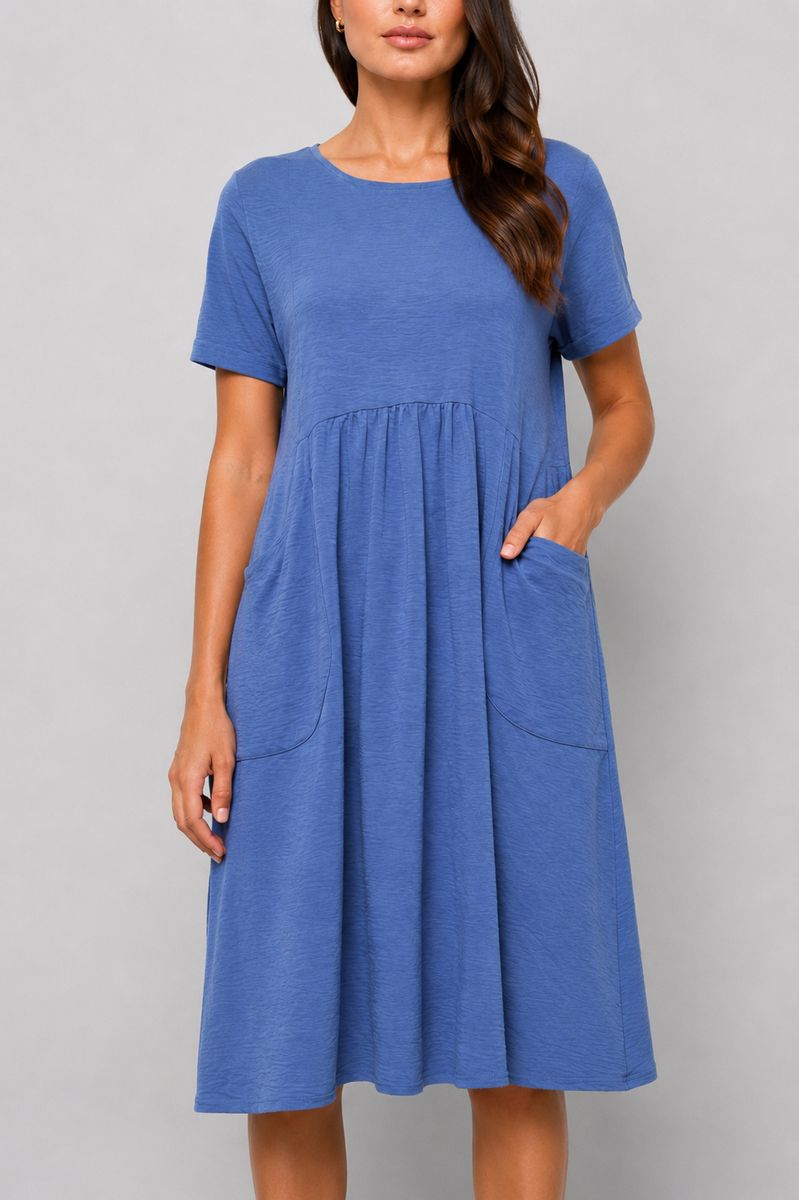 Women's solid everyday dress, denim color, 214R209