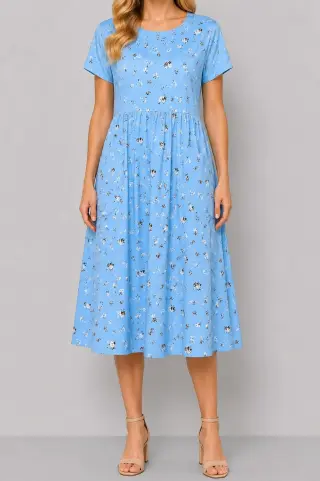 Women's Dress with Print, Blue Color, 214R209-9