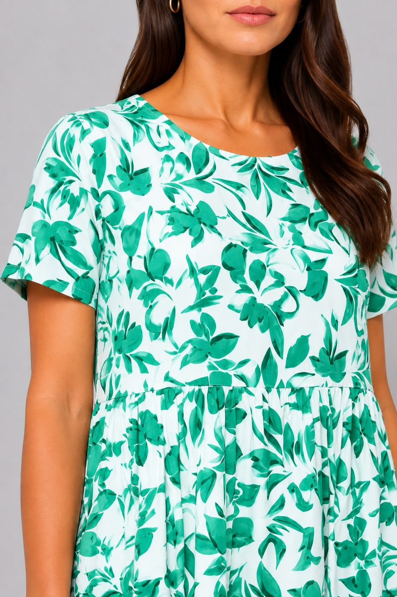 Women's Dress with Print, White-Green Color, 214R209-9