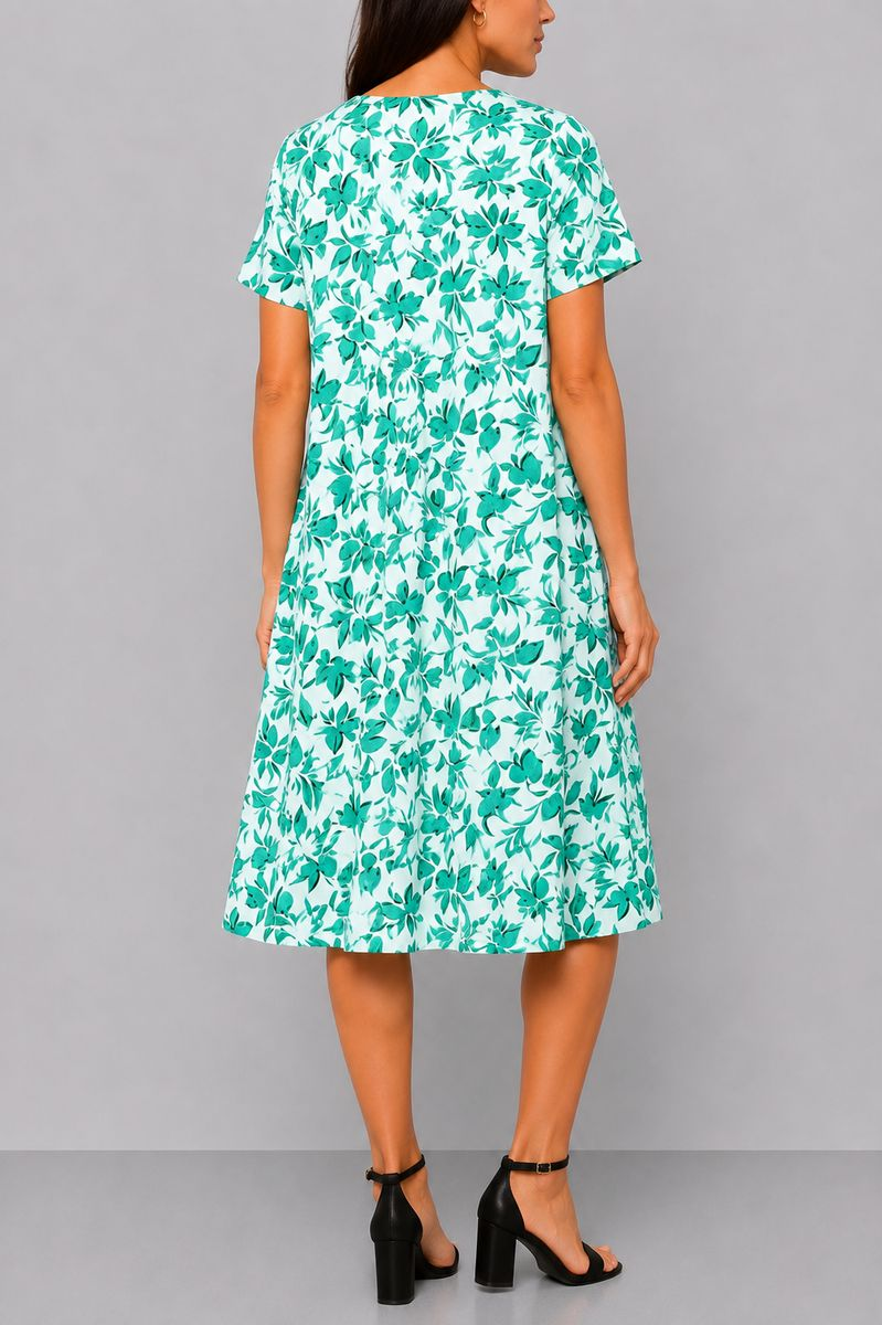 Women's Dress with Print, White-Green Color, 214R209-9