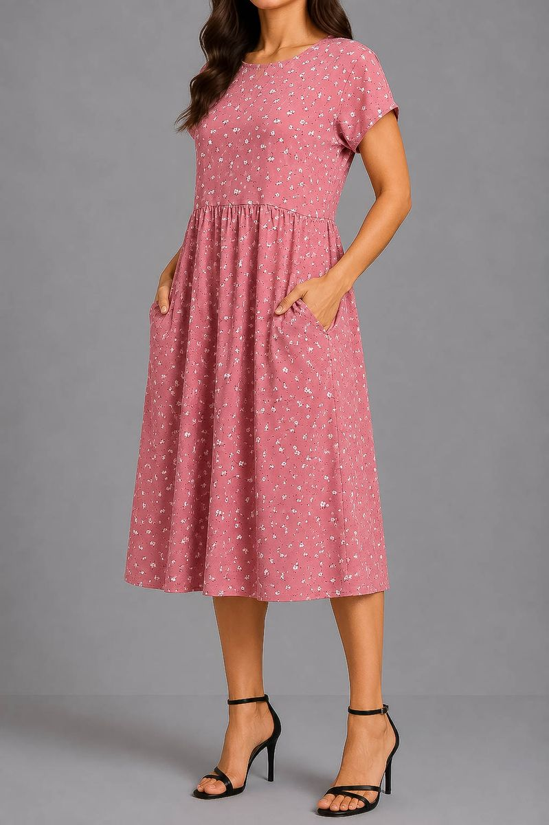 Women's Dress with Print, Powder Color, 214R209-6