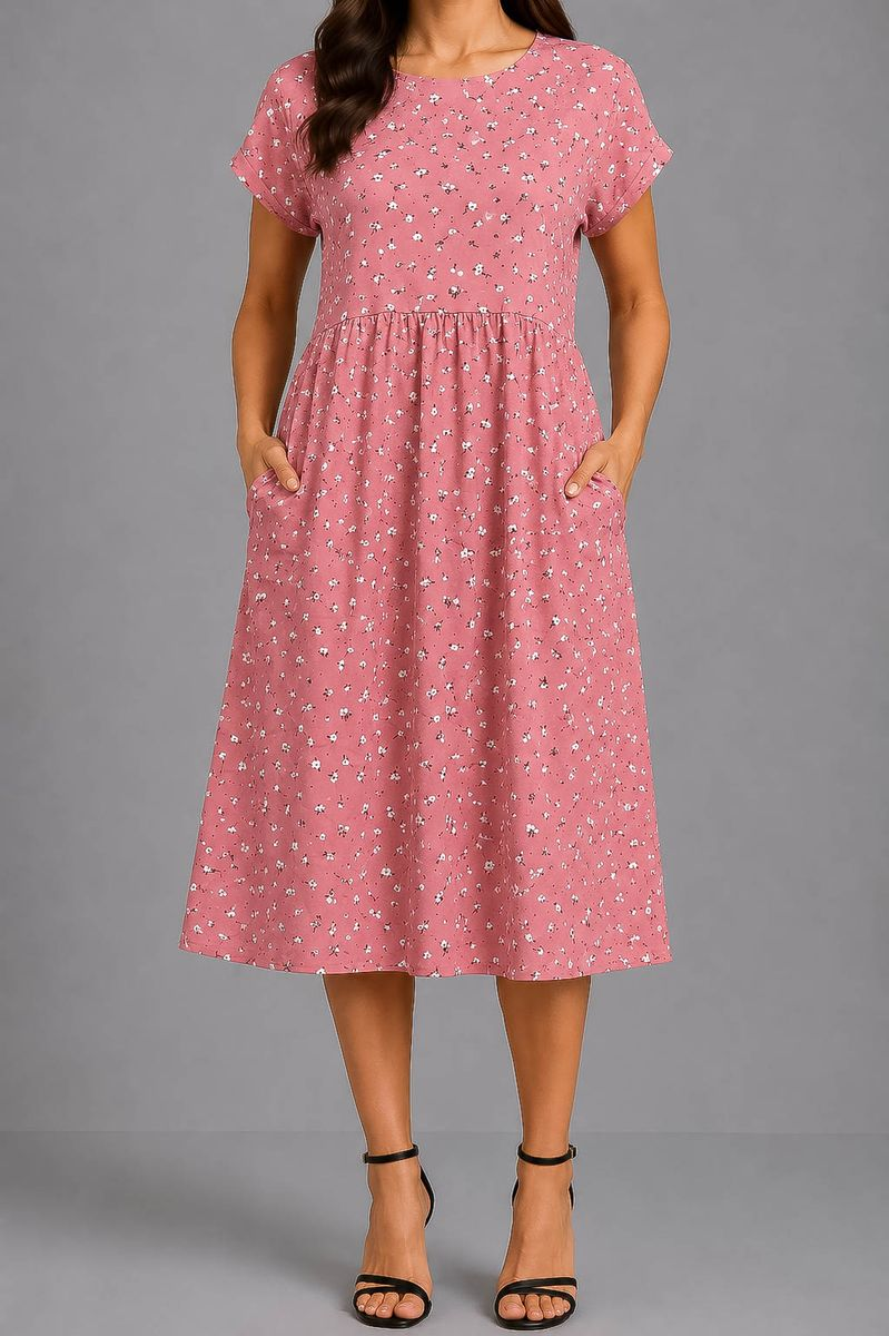 Women's Dress with Print, Powder Color, 214R209-6