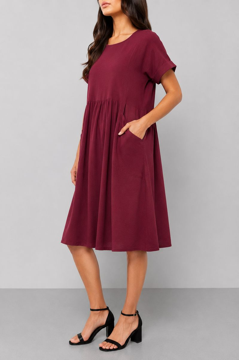 Women's solid everyday dress, burgundy color, 214R209-1