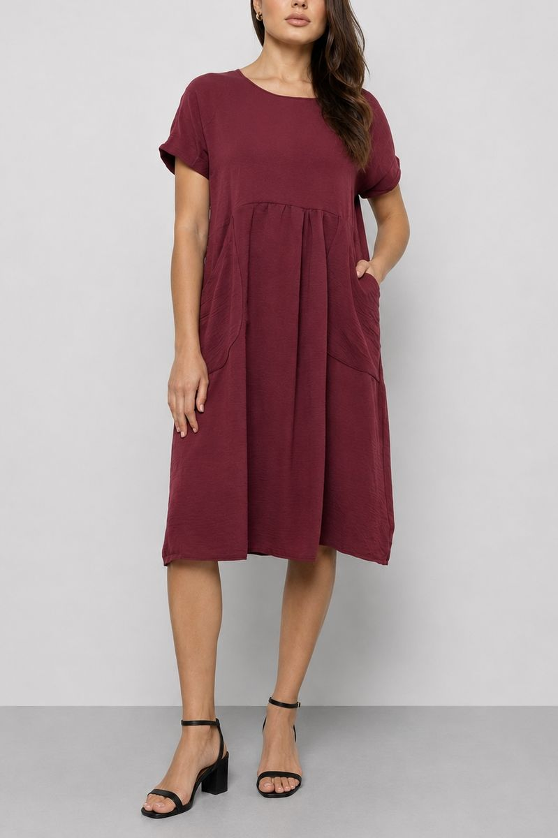 Women's solid everyday dress, burgundy color, 214R209-1