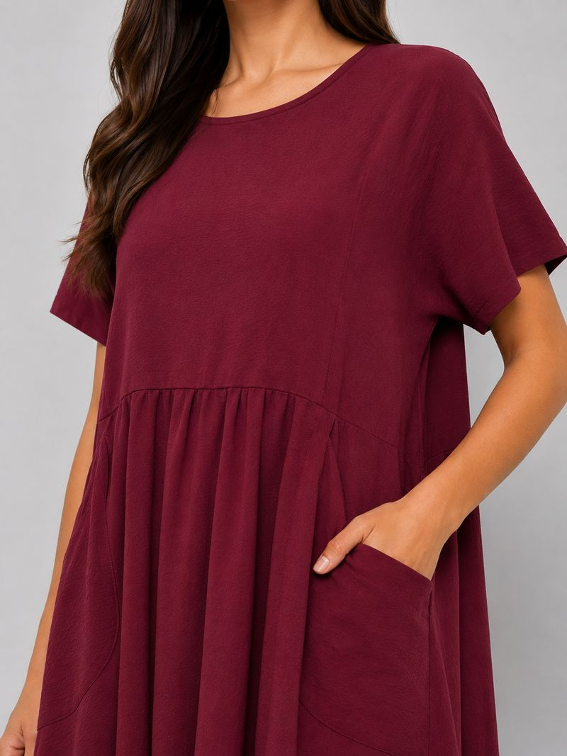 Women's solid everyday dress, burgundy color, 214R209-1