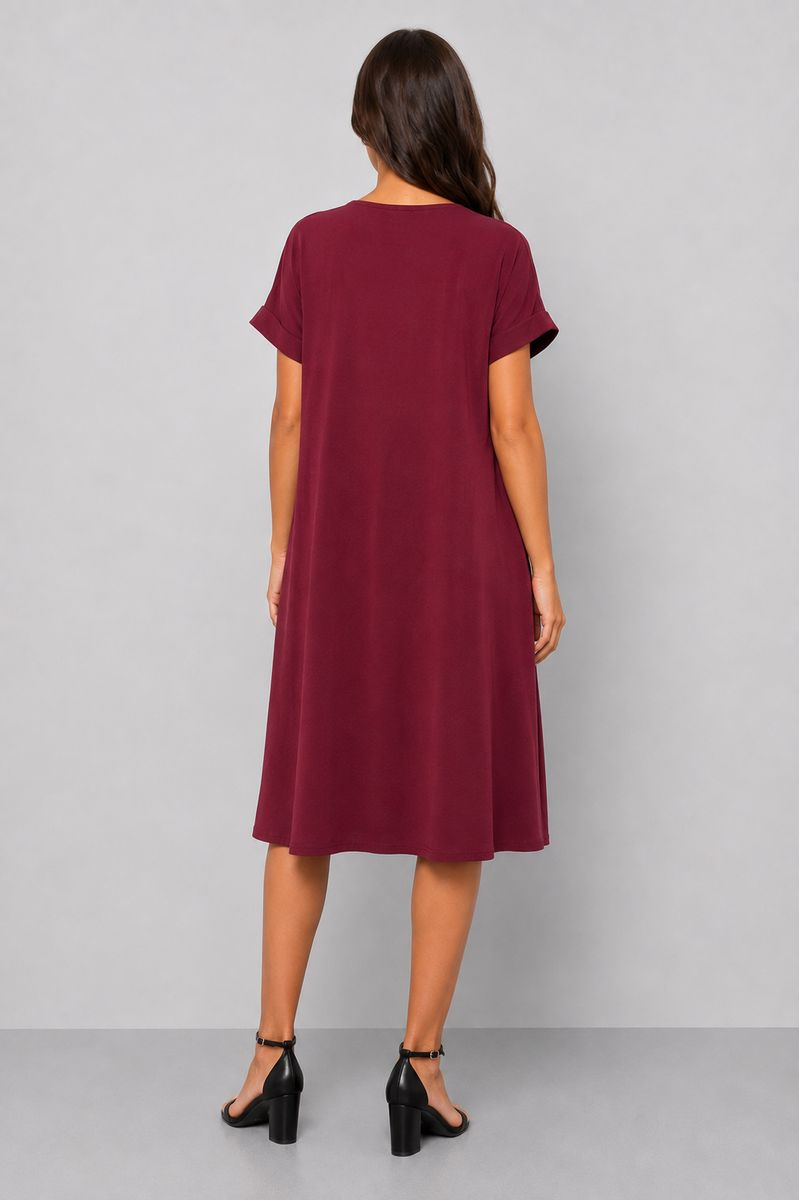 Women's solid everyday dress, burgundy color, 214R209-1