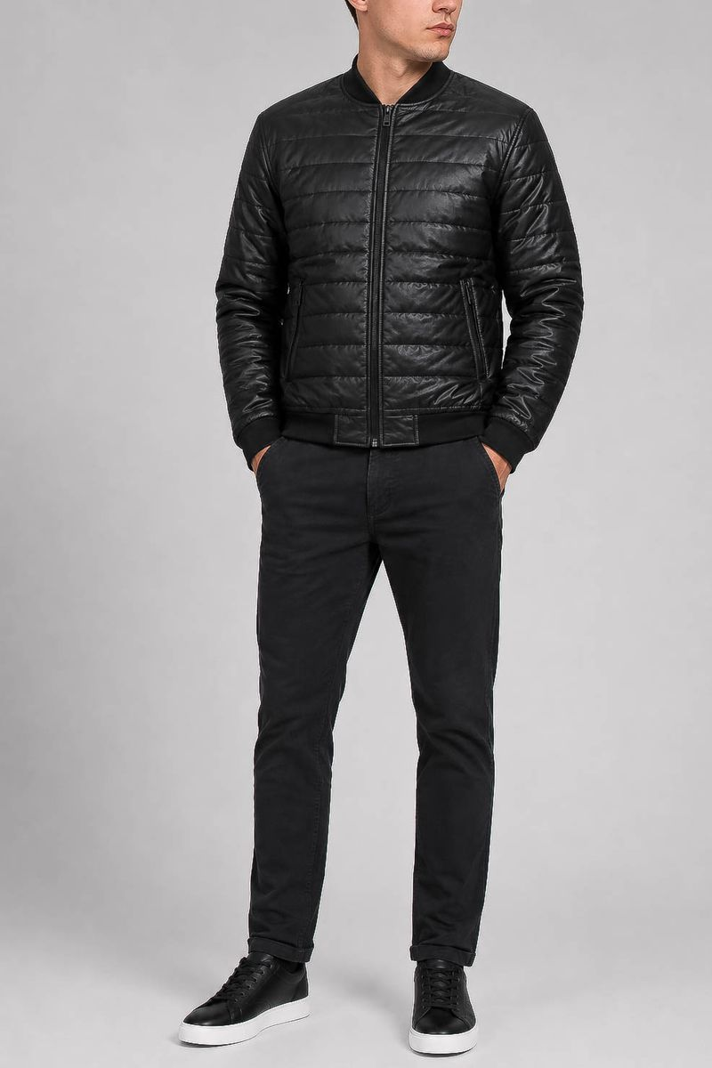 Men's Solid Eco-Leather Jacket, Black Color, 243R716-5