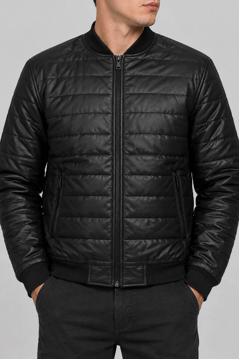 Men's Solid Eco-Leather Jacket, Black Color, 243R716-5