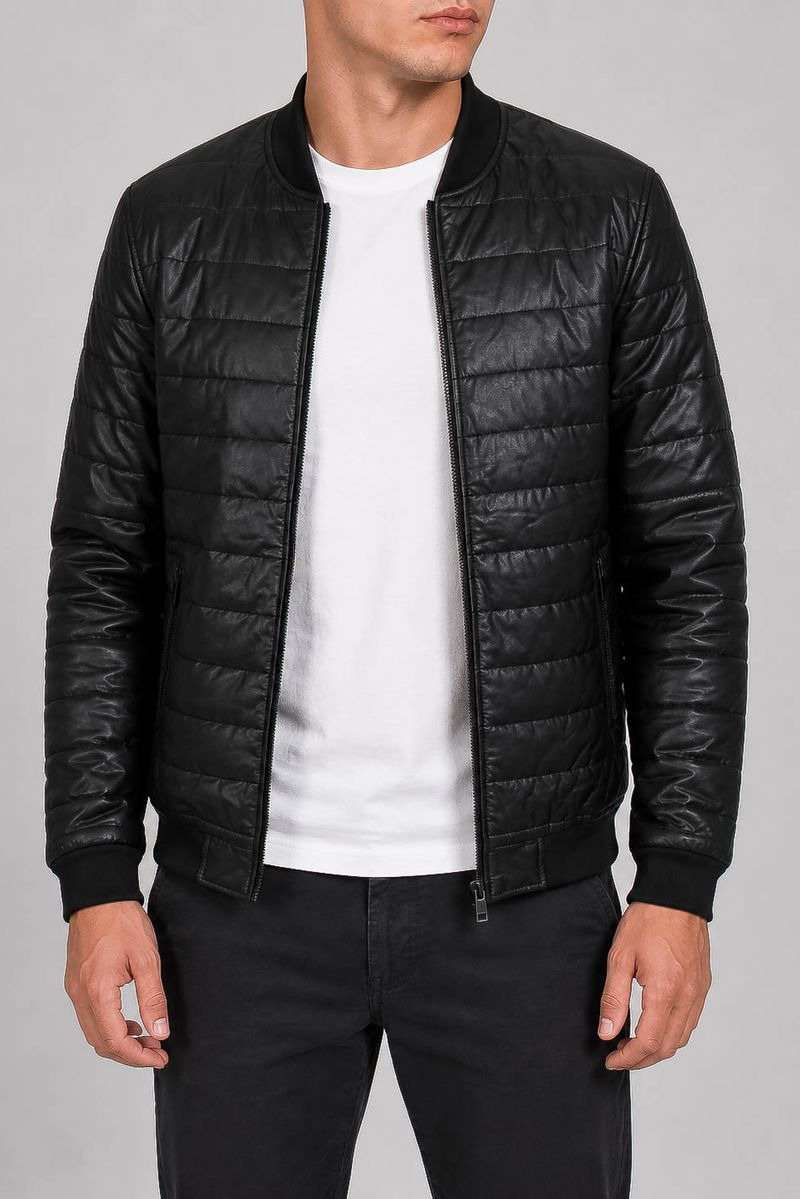Men's Solid Eco-Leather Jacket, Black Color, 243R716-5