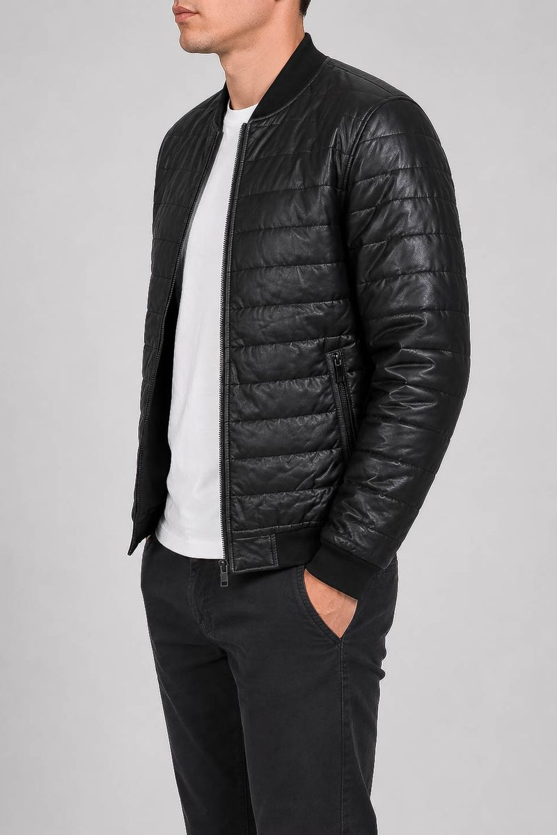 Men's Solid Eco-Leather Jacket, Black Color, 243R716-5