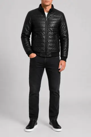 Men's Solid Eco-Leather Jacket, Black Color, 243R715