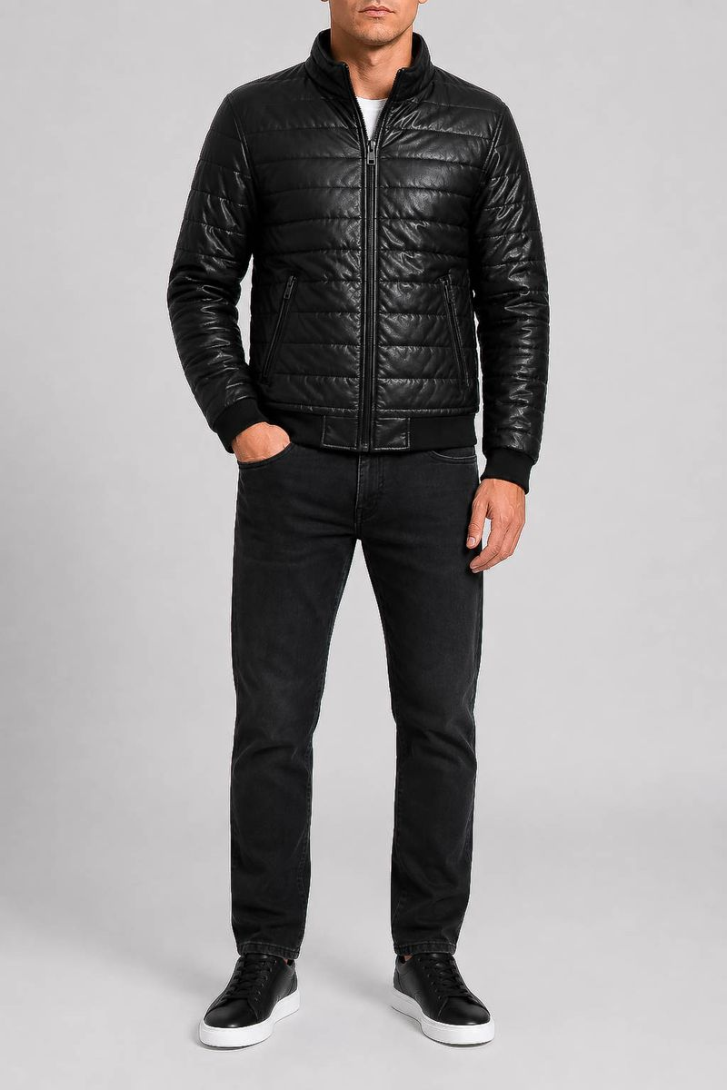 Men's Solid Eco-Leather Jacket, Black Color, 243R715
