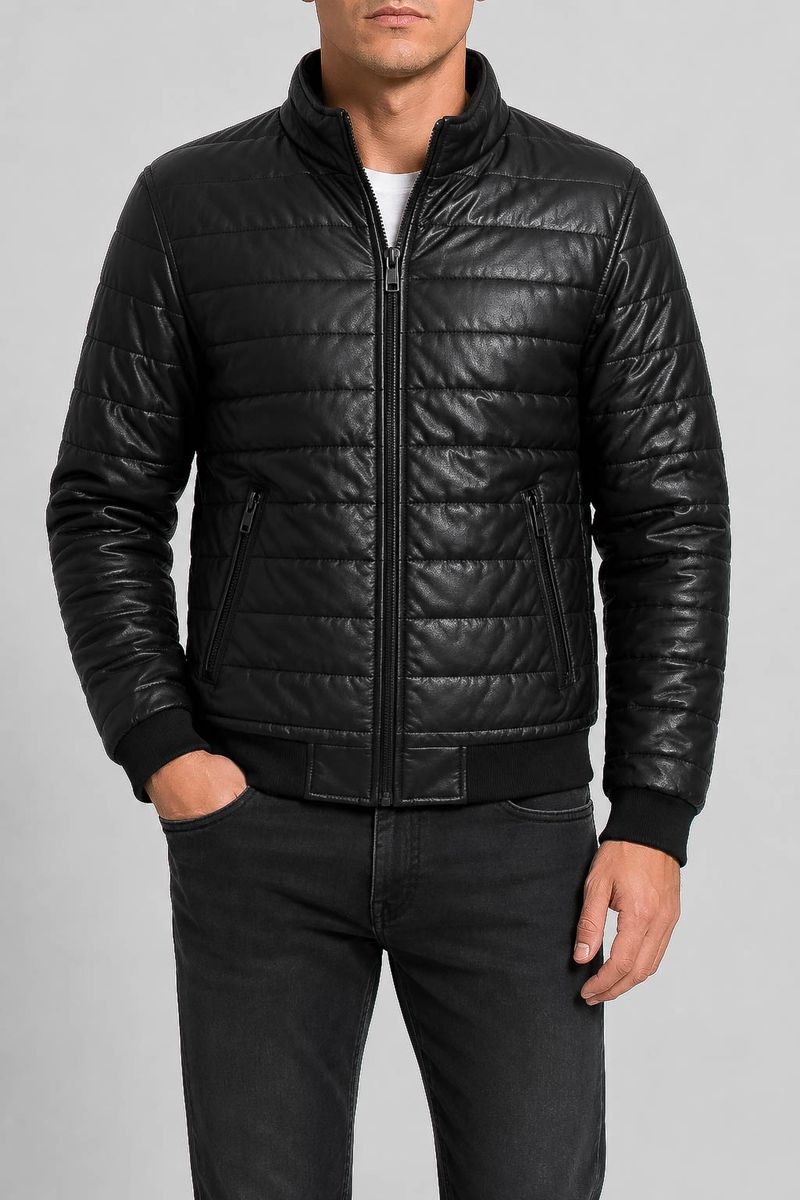 Men's Solid Eco-Leather Jacket, Black Color, 243R715