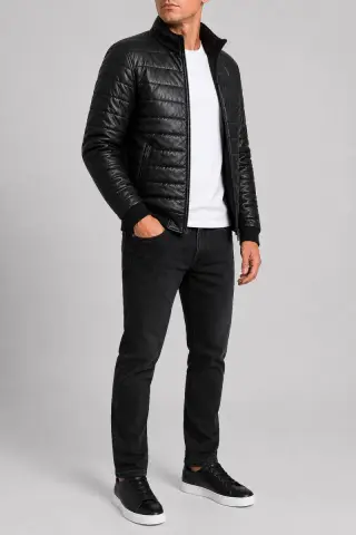 Men's Solid Eco-Leather Jacket, Black Color, 243R715