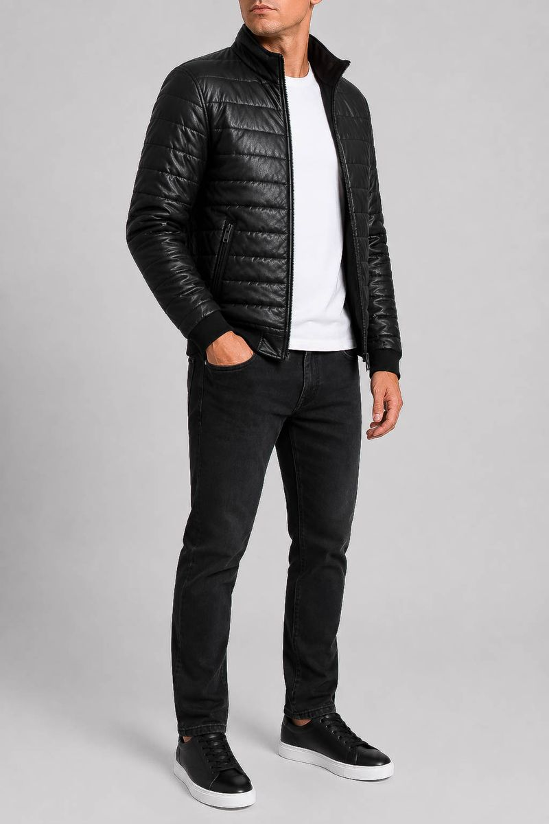 Men's Solid Eco-Leather Jacket, Black Color, 243R715