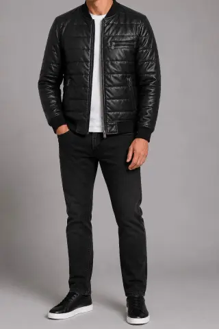 Men's Solid Eco-Leather Jacket, Black Color, 243R1826