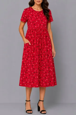 Women's Dress with Print, Red Color, 214R209-11