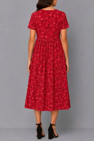 Women's Dress with Print, Red Color, 214R209-11