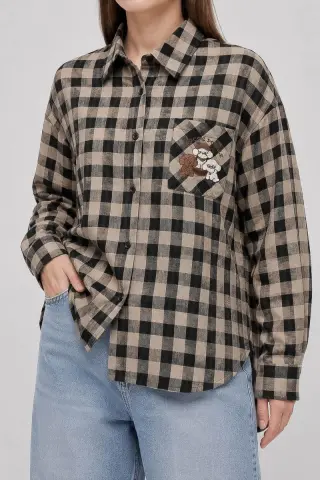Women's checkered shirt, beige color, 257RGZ075