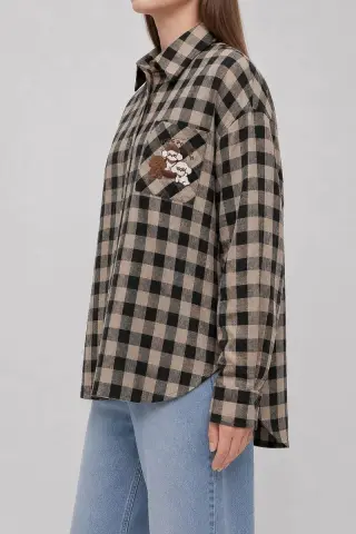 Women's checkered shirt, beige color, 257RGZ075