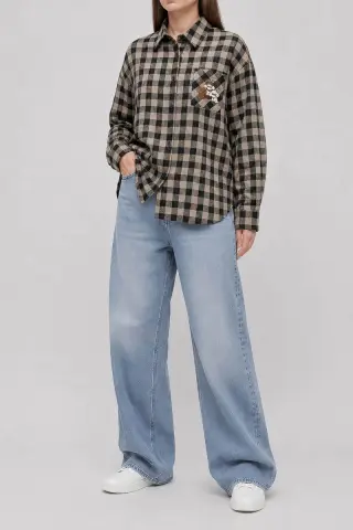 Women's checkered shirt, beige color, 257RGZ075