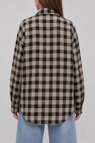 Women's checkered shirt, beige color, 257RGZ075