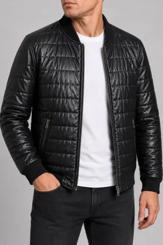 Men's Solid Eco-Leather Jacket, Black Color, 243R1826-10