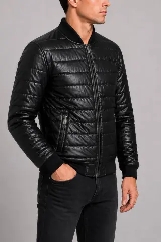 Men's Solid Eco-Leather Jacket, Black Color, 243R1826-10